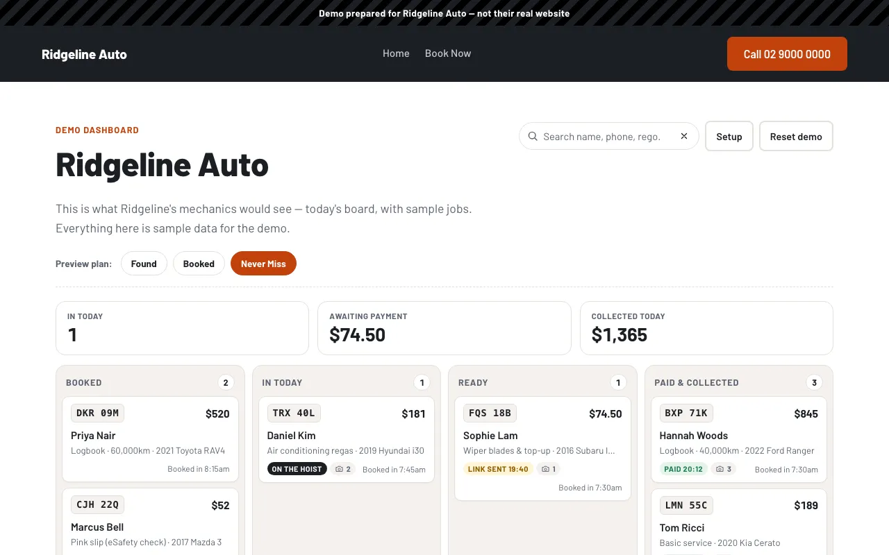 Preview of the Owner dashboard